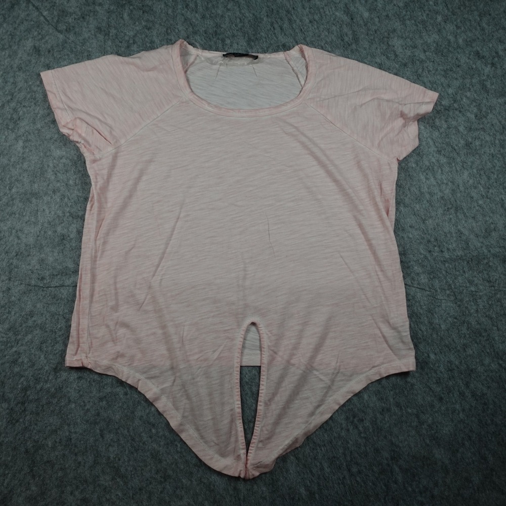 Sanctuary Top Women Large Pink Cotton Blend Short Sleeve Front Tie Slub Knit